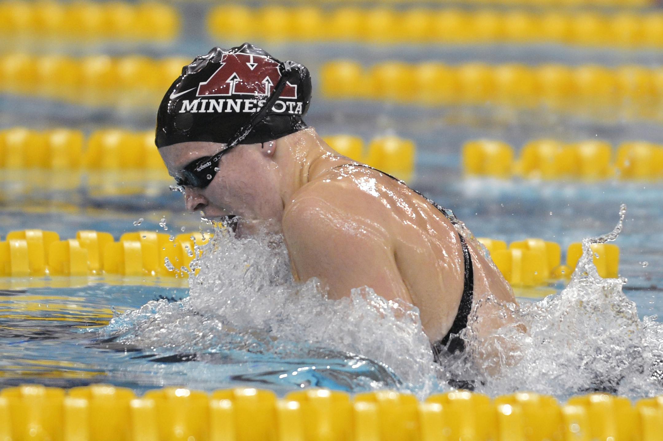 Minnesota's Haley Spencer swims in the final heat of the 200-yard breaststroke in the Big Ten women's swimming and diving championships.
