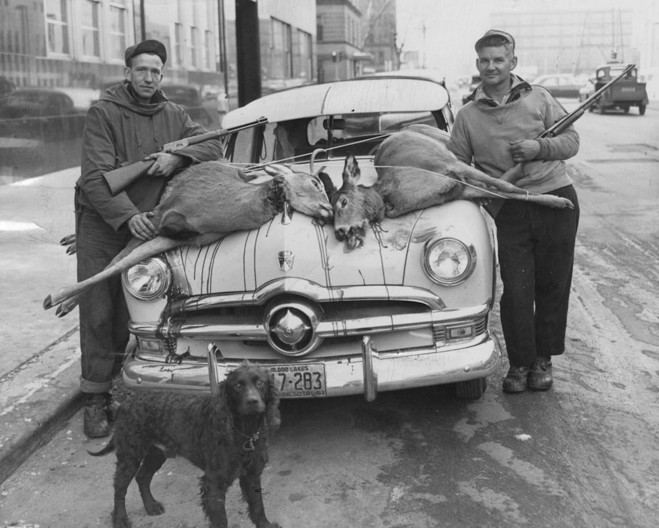 John Feyo, right, and Ed Chamberlain posed for a Star Tribune photographer on Portland Avenue in 1951.