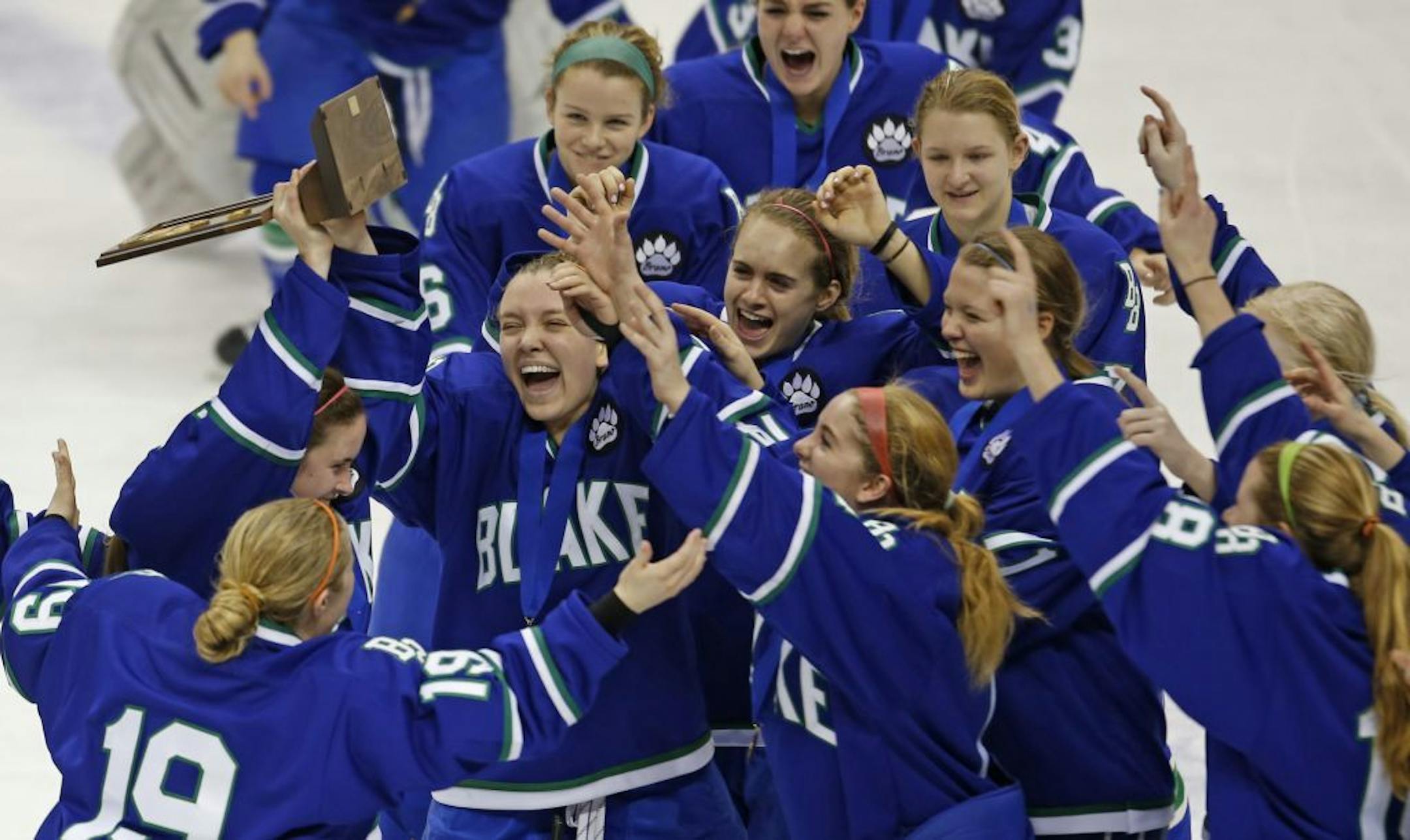The Blake Bears celebrated their Class 1A championship win over Warroad.