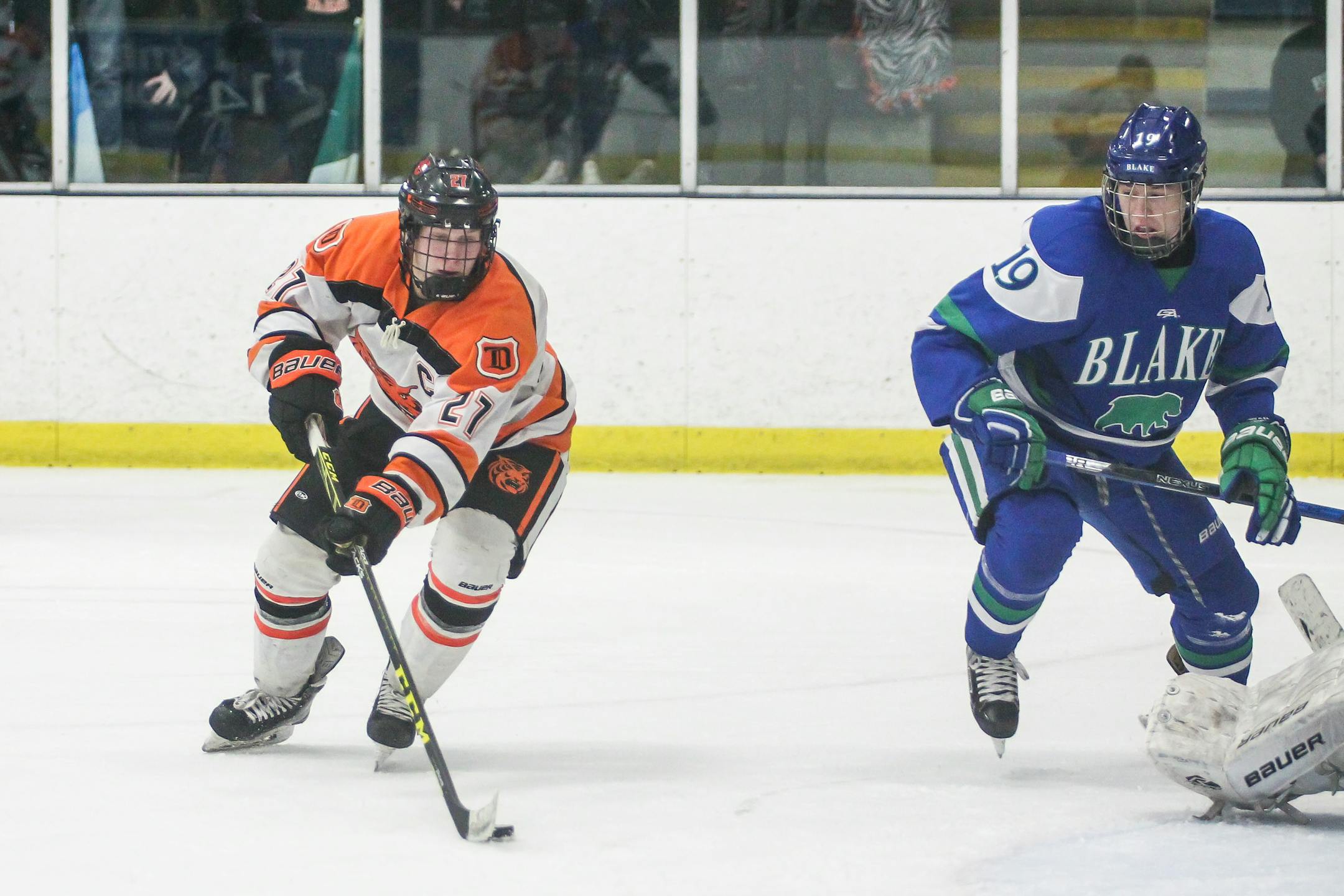 Delano forward Ben Meyers, left, is a Mr. Hockey finalist who has committed to Maine.