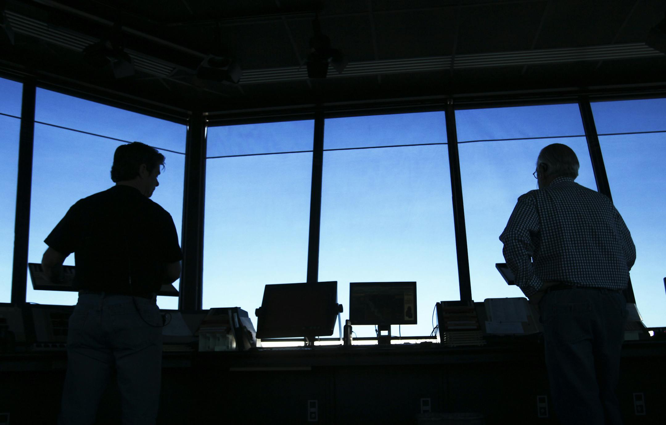 From the airport tower, a pair of air traffic controller monitor and direct takeoffs and landings from the Anoka County-Blaine Airport, which has 400 based aircraft and two 5,000 foot runways. The airport had 80,000 operations last year. "At times, the tower tells you what runway is active and it will direct traffic to that, much like a traffic cop in an intersection," said Christ Gabiou, Director of Marketing for Twin Cities Aviation. The scene at Anoka County-Blaine Airport was photographed Fr