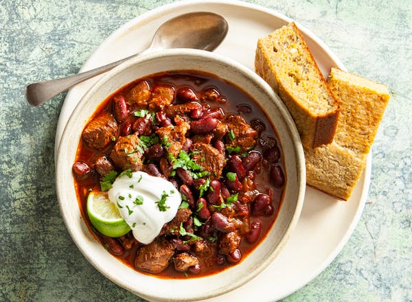 The slightly sweet taste of lamb is a good match for earthy beans in this lamb chili. 