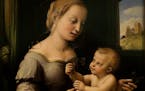 Detail from Raphael's "Madonna of the Pinks," a $50 million painting on loan to the Minneapolis of Arts from the National Gallery in London.