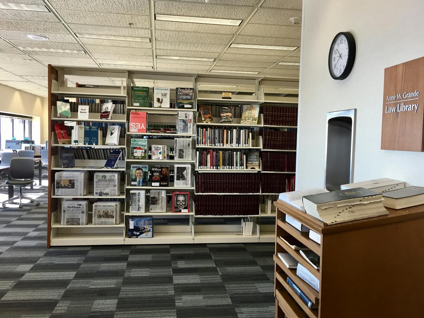 Hennepin County's Law Library downsized to make room for a newly renovated jury assembly room, but the law library also was revamped with new capet, shelves, desks and chairs.