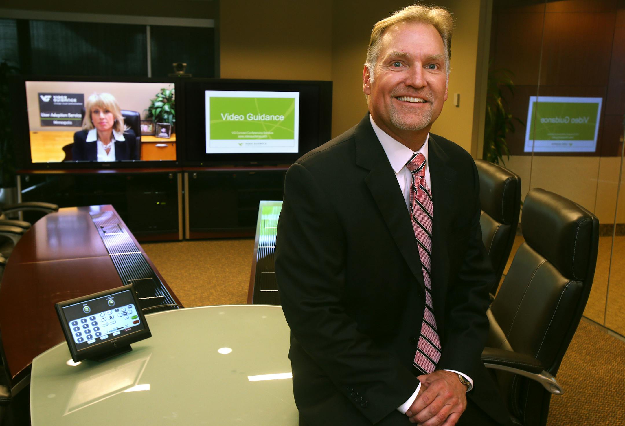 Michael Werch, President and CEO of Video Guidance and Sheila Mueller, Manager of User Adoption Services in the conerence room at 8000 Norman Center Drive, Bloomington, MN. September 30, 2013. ] JOELKOYAMA&#x201a;&#xc4;&#xa2;joel koyama@startribune Mike Werch, a telecommunications industry veteran, quit a job in frustration in 1999, and started a pure-play video conferencing firm while the competitors were all just doing it as a sideshow. Werch's hosting a related conference this week, has grown