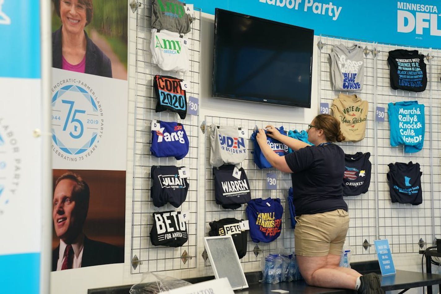 Democratic presidential T-shirts for sale at the DFL booth of the Minnesota State Fair.