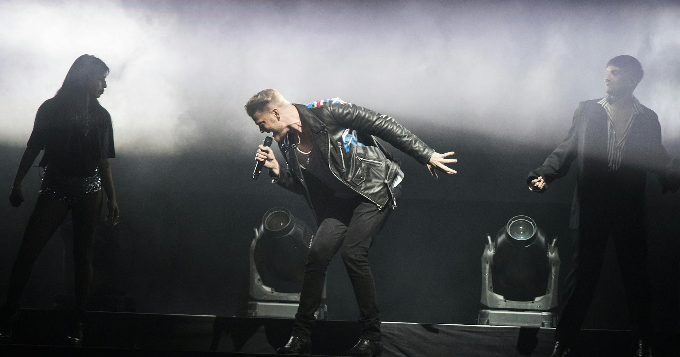Kirstin Maldonado, from left, Scott Hoying and Mitch Grassi of Pentatonix perform at the Minnesota State Fair. ] LEILA NAVIDI ï leila.navidi@startribune.com BACKGROUND INFORMATION: Pentatonix performs at the Minnesota State Fair in Falcon Heights on Wednesday, August 30, 2017.