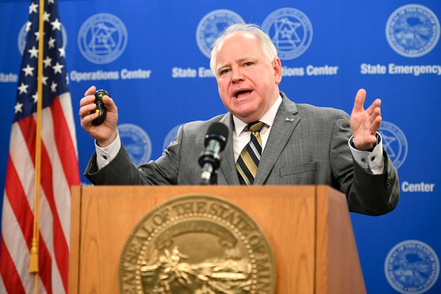 Minnesota Gov. Tim Walz spoke at Thursday's press conference. "As a former teacher, this is a heartbreaking decision," he said.