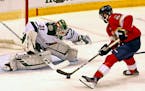 Wild goalie Kaapo Kahkonen stopped the Panthers' Vincent Trocheck in the first period Tuesday. Kahkonen made a team rookie record of 44 saves in the W
