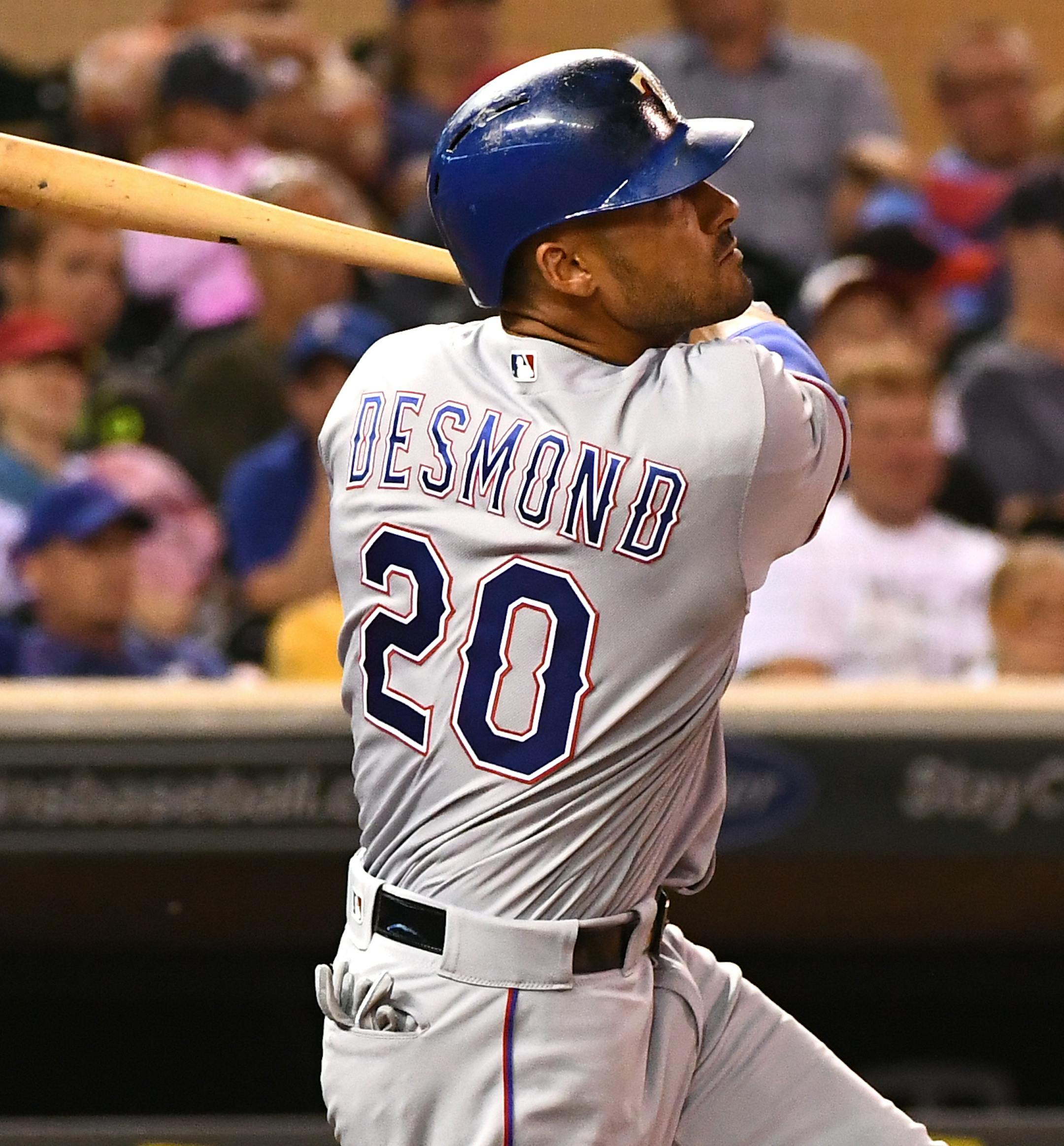 Texas Rangers center fielder Ian Desmond (20) hit a home run off a pitch by Minnesota Twins relief pitcher Fernando Abad (58) in the top of the 10th inning Friday. ] (AARON LAVINSKY/STAR TRIBUNE) aaron.lavinsky@startribune.com The Minnesota Twins play the Texas Rangers on Friday, July 1, 2016 at Target Field in Minneapolis, Minn.