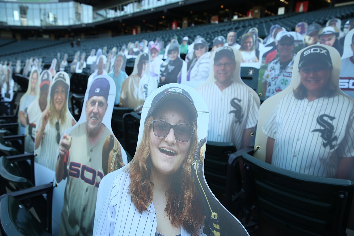 Fan cutouts are placed on seats before a game between the Chicago White Sox and Minnesota Twins at Guaranteed Rate Field in Chicago on Friday, July 24, 2020. (John J. Kim/Chicago Tribune/TNS)