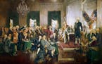 The scene in 1787: Howard Chandler Christy’s painting of the signing of the U.S. Constitution was commissioned in 1939 as part of the congressional 