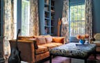BC-ASK-MARTHA-FARMHOUSE-RENOVATION-ART-NYTSF — A color-saturated sofa from Montage Antiques, in Millerton, N.Y., anchors the library, and Benjamin M