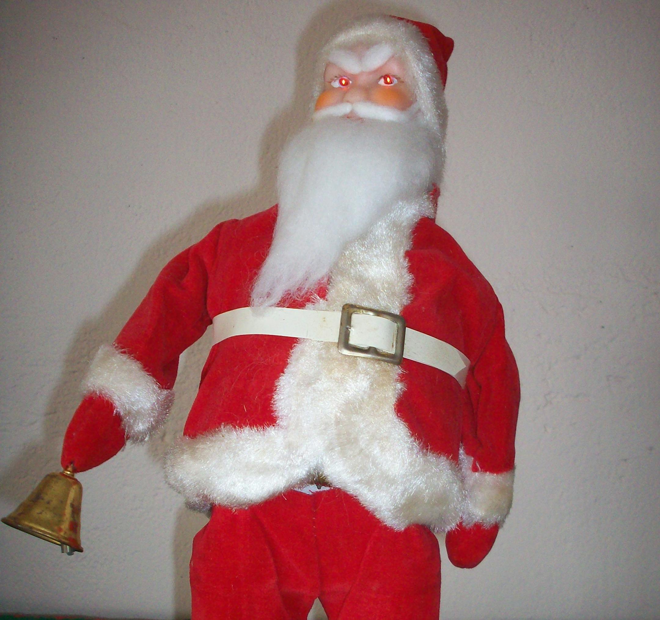 Ingrid Bey, Belle Plaine
My Grandma Hilma gave me this Santa when I was 5 years old. I was born in 1959, so you can do the math. My parents had an argument about whether they would allow me to play with Santa or not. I was a "daddy's girl" and of course I wanted to play with Santa. My mom said that if I was allowed to play with Santa I would ruin Santa and never have him as a future Christmas keepsake. Guess who won that argument? Santa is alive and well today and runs on 2 "D" batteries. He mov