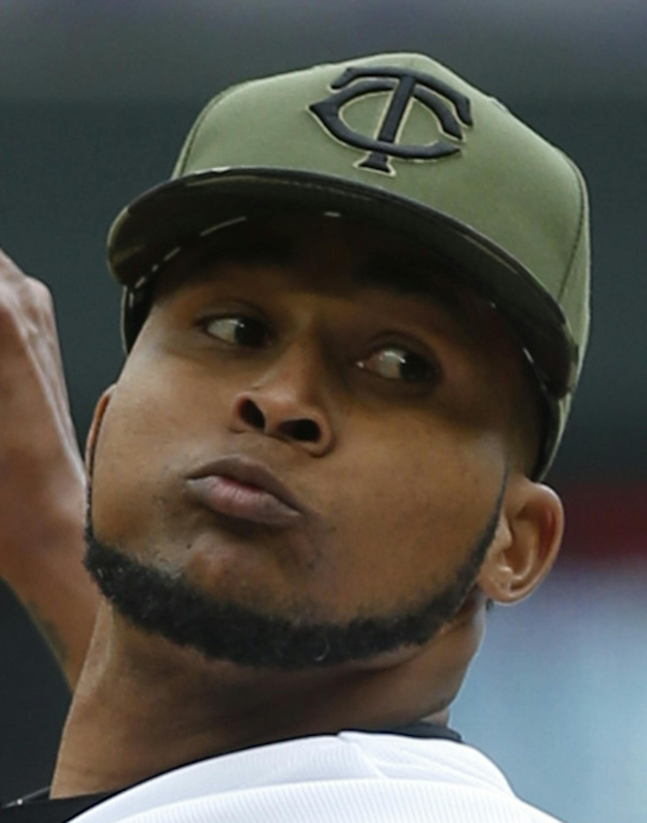 Minnesota Twins pitcher Ervin Santana throws against the Houston Astros in the first inning of a baseball game Monday, May 29, 2017 in Minneapolis. (AP Photo/Jim Mone)