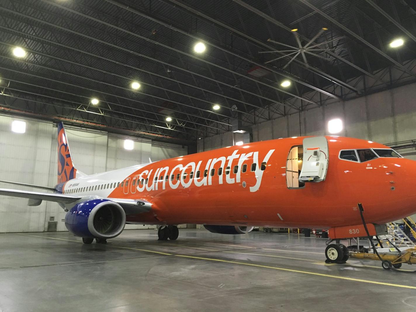 Sun Country unveiled the new look for its fleet of Boeing 737s in a hangar at Minneapolis-St. Paul International Airport earlier this week. The company is near an agreement with airport officials to move its corporate offices to a nearby hangar.