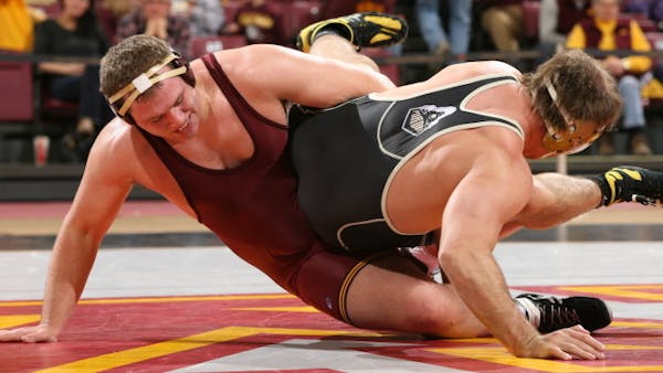 Heavyweight Michael Kroells supplied a technical fall in the Gophers' 29-12 Big Ten wrestling victory over Purdue in West Lafayette, Ind. Photo is cou