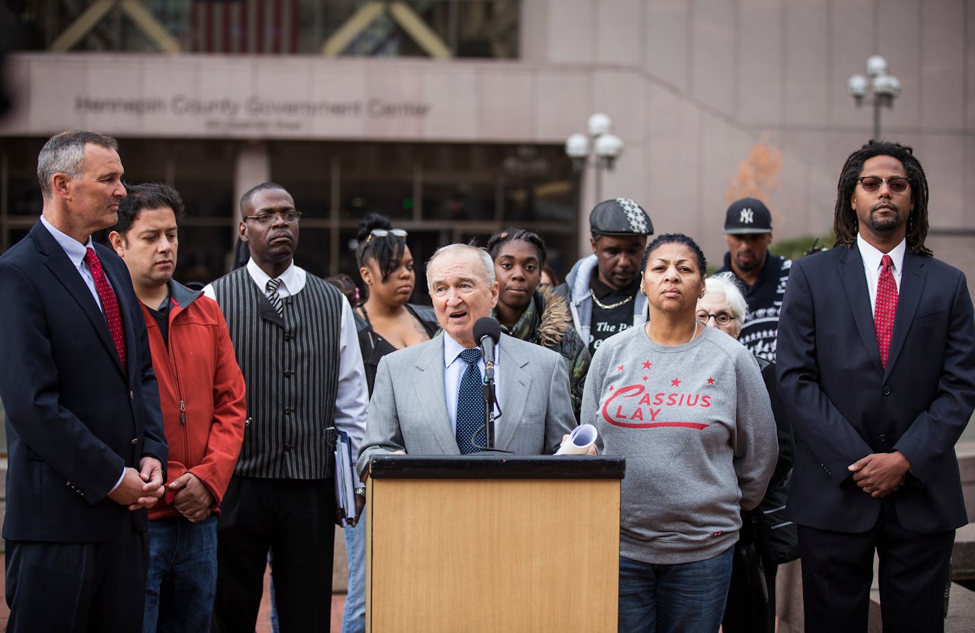 Attorney Dan Shulman, who is leading the case against the state of Minnesota for allowing segregation of schools, speaks during a press conference outside the Hennepin County Courthouse in downtown Minneapolis on Thursday, November 5, 2015. ] (LEILA NAVIDI/STAR TRIBUNE) leila.navidi@startribune.com BACKGROUND INFORMATION: Seven families are suing the state of Minnesota for allowing segregation of public schools and depriving families of an equitable education.