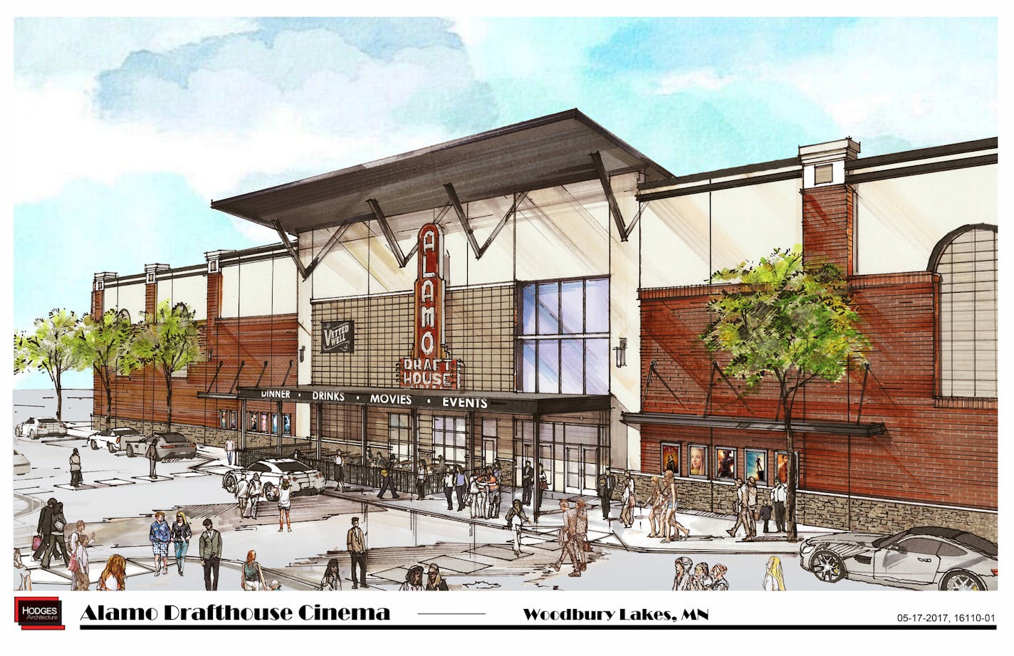 Alamo Drafthouse Cinema that will open in Woodbury in May 2018.credit for rendering goes to Hodges Architecture