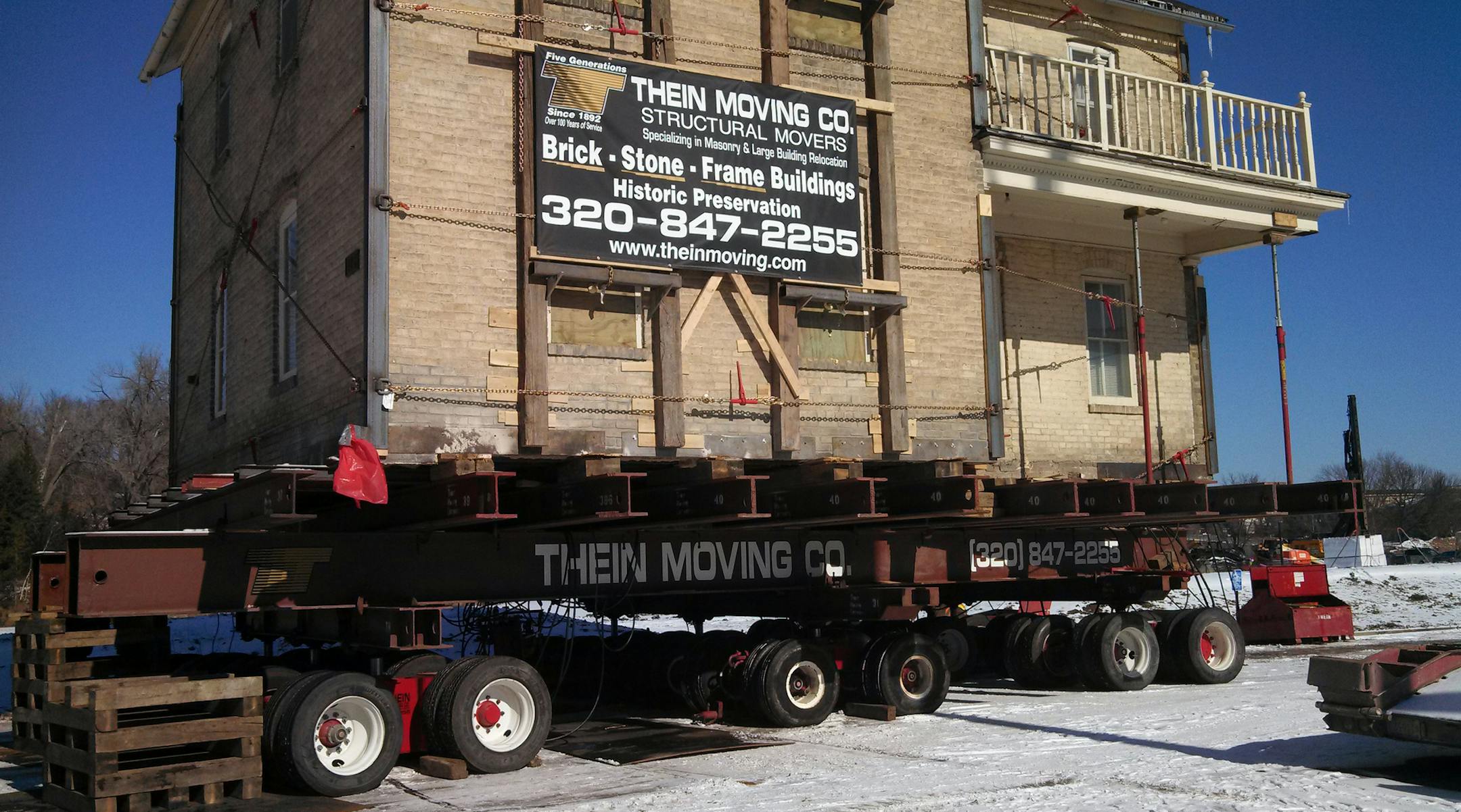 Supplied by Thein Moving Co. One of Chaska's oldest houses recently finished the first leg of its journey from where it was built more that 130 years ago. The Ernst/ Riedele House was recently hoisted off its site in the midst of Fireman's Park and moved to the end of parking lot at the end of park.
