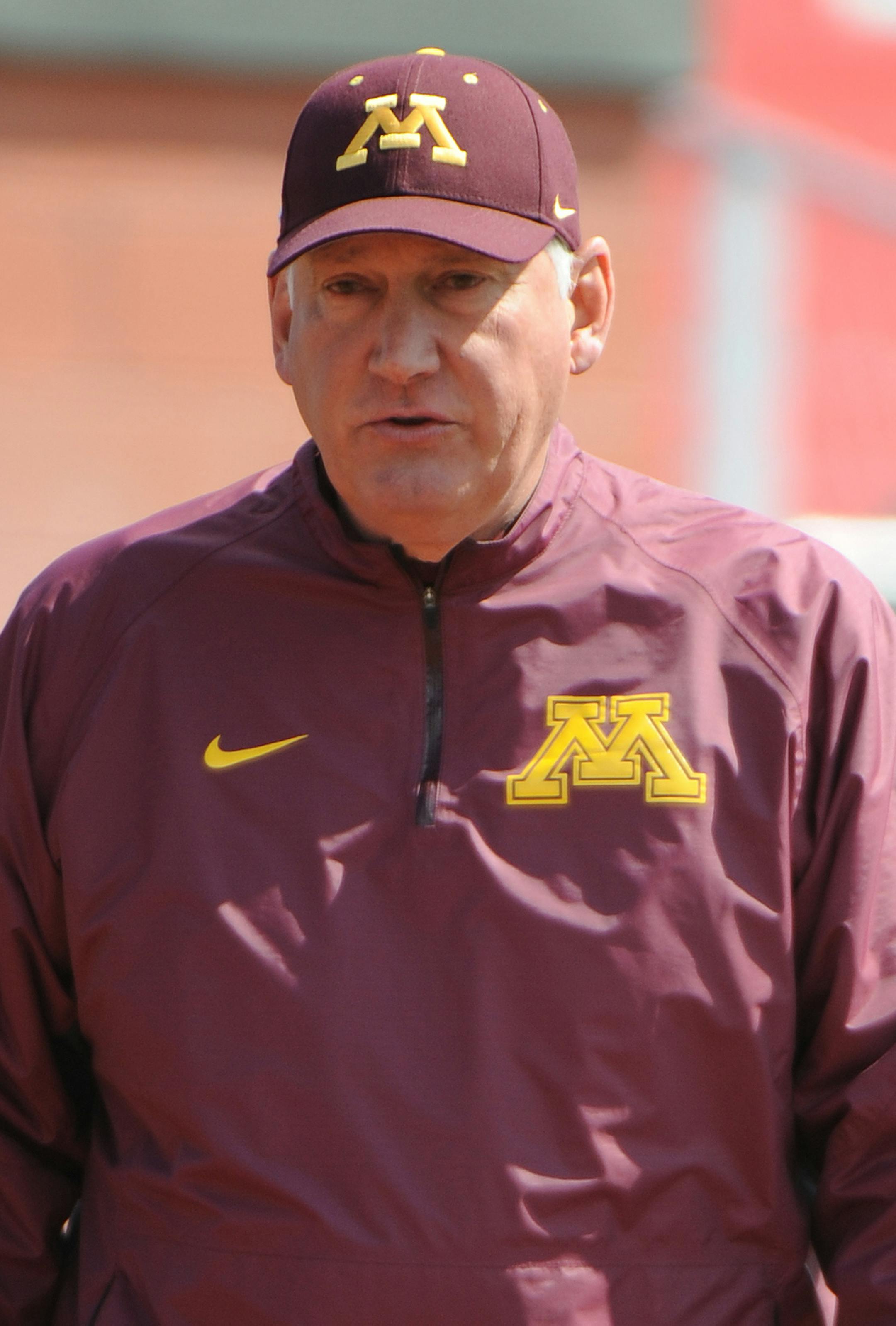 University of Minnesota Golden Gopher manager John Anderson (14) during first game of a doubleheader against the Rutgers University Scarlet Knights at Bainton Field on April 4, 2015 in Piscataway, New Jersey. Rutgers defeated Minnesota 13-6. (AP Photo/Tomasso DeRosa) ORG XMIT: NYWWP