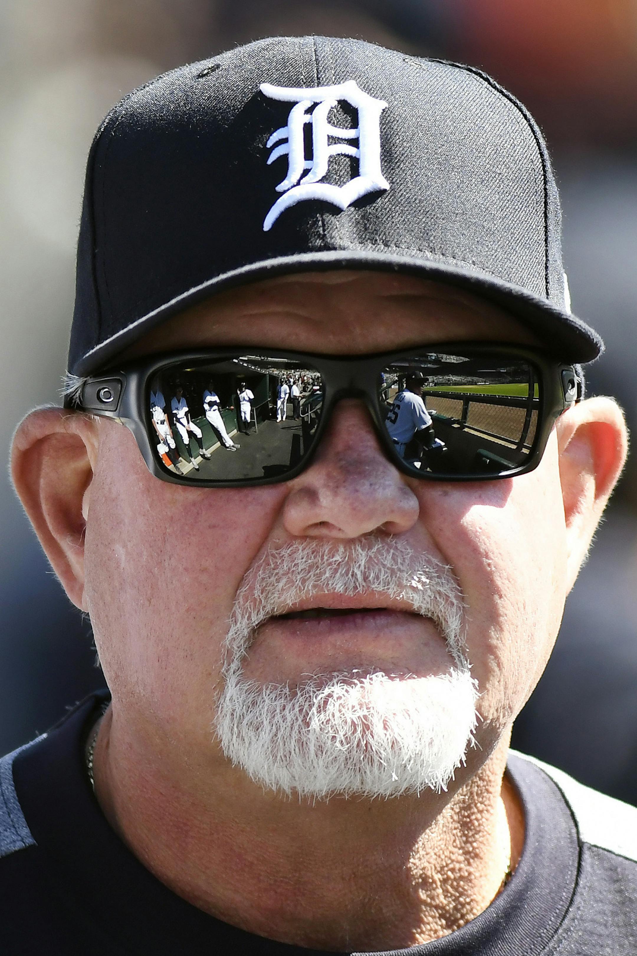 Detroit Tigers manager Ron Gardenhire looks from the dugout before a baseball game against the Kansas City Royals in Detroit, Sunday, Sept. 23, 2018. (AP Photo/Jose Juarez) ORG XMIT: OTKJJ102