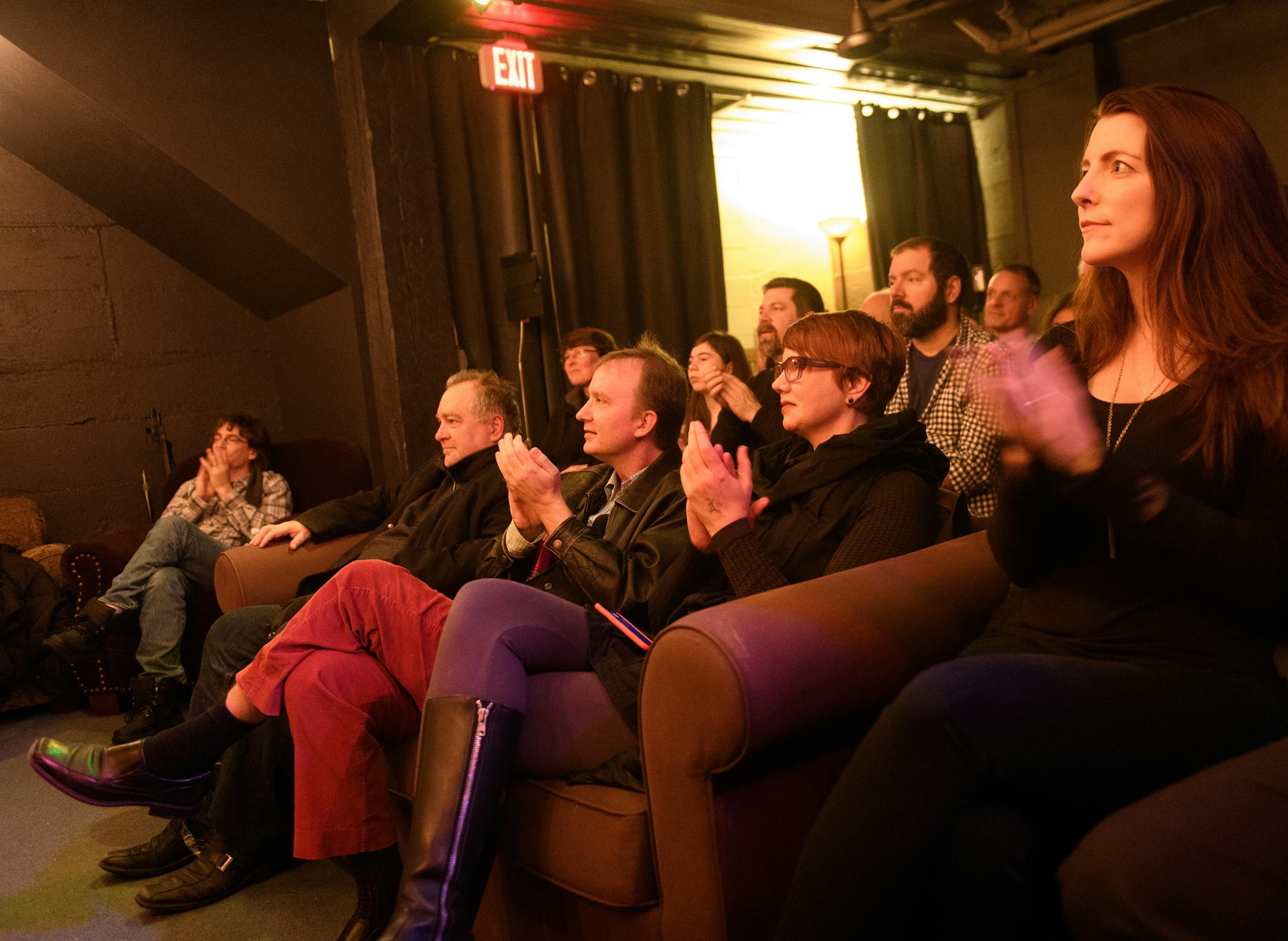 Concertgoers in comfy chairs watched Mike Michel's set at the Warming House in south Minneapolis.