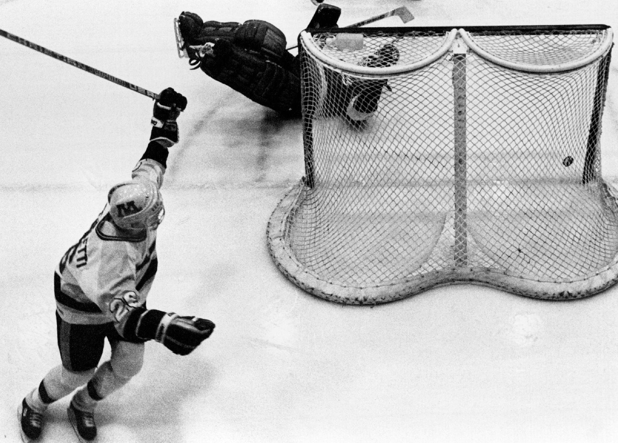 December 23, 1984 Gophers beat Illinois-Chicago again Pat Micheletti celebrated after he beat Illinois-Chicago goalie Jim Hickey for the University of Minnesota's first goal Saturday afternoon at Williams Arena. Micheletti also scored the game-winning goal as the Gophers won the nonconference hockey game 5-3 to sweep their two game weekend series. December 22, 1984 John Croft, Minneapolis Star Tribune