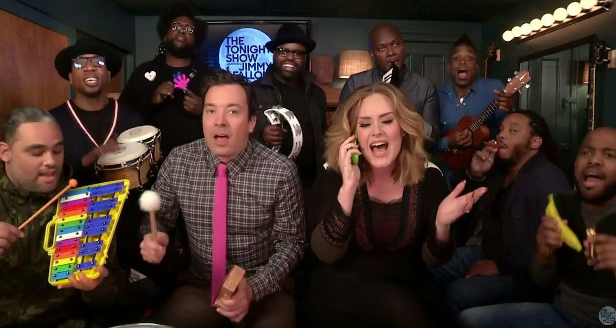 Adele performs with Jimmy Fallon and the Roots on "The Tonight Show."