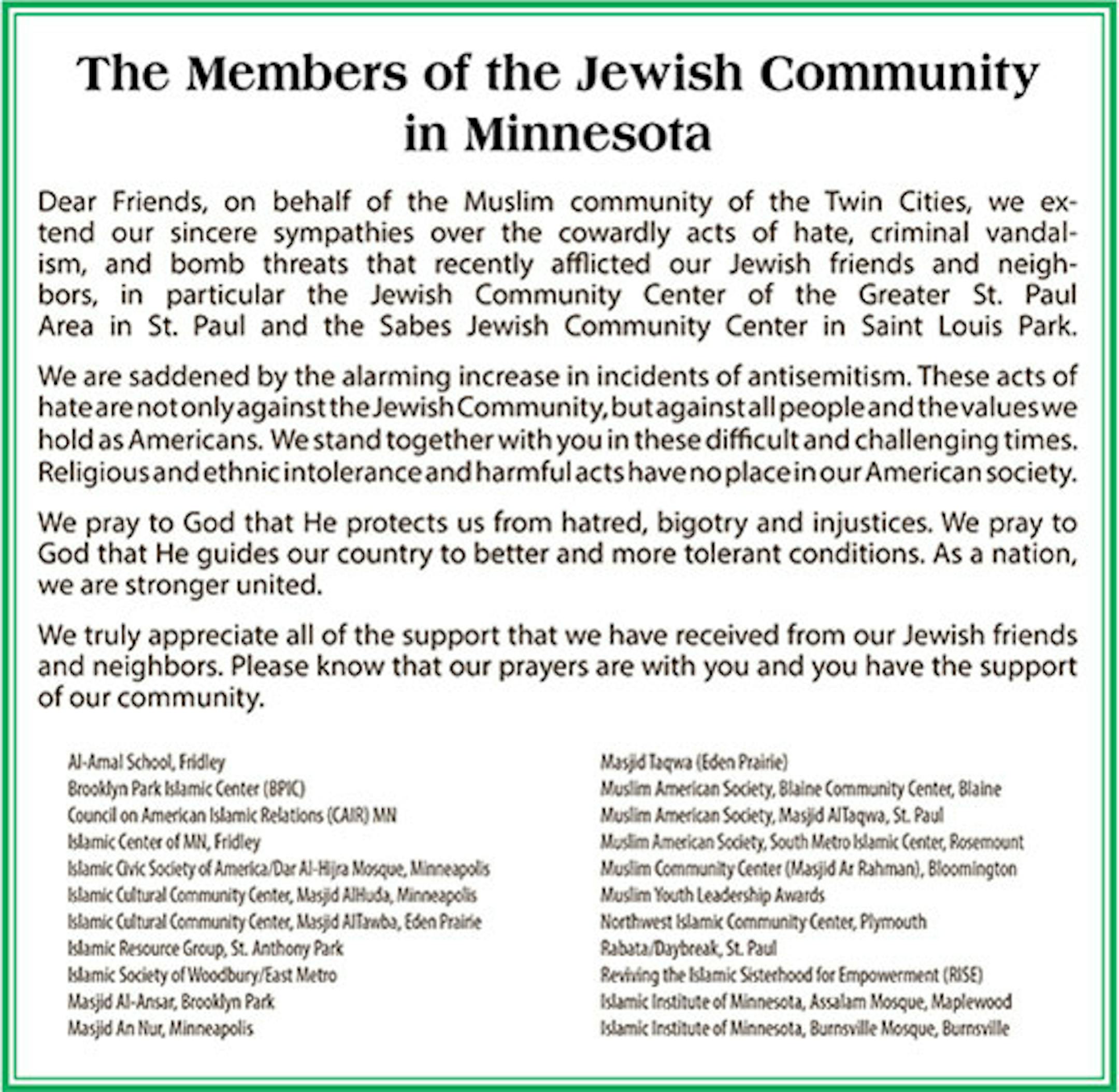 This ad ran in the Star Tribune on Friday.