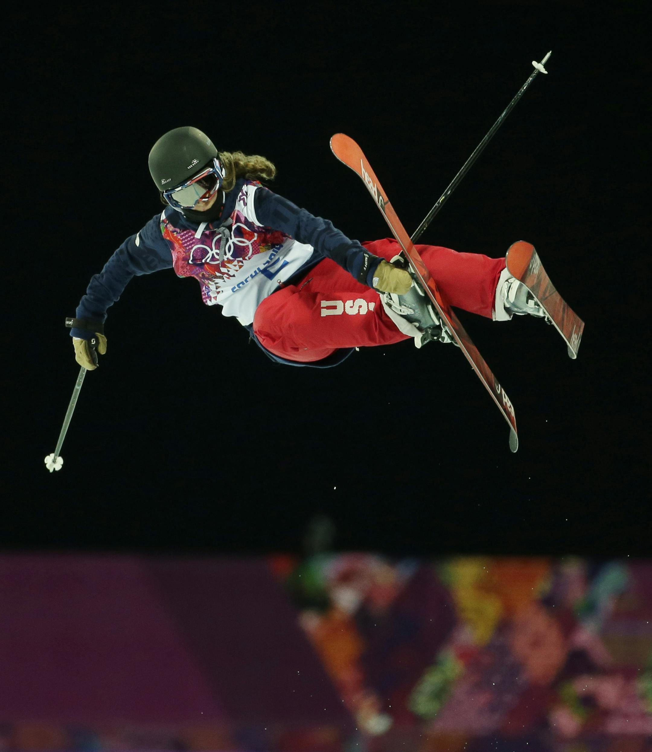 Gold medalist Maddie Bowman of the United States gets air during the women's ski halfpipe final at the Rosa Khutor Extreme Park, at the 2014 Winter Olympics, Thursday, Feb. 20, 2014, in Krasnaya Polyana, Russia. (AP Photo/Andy Wong)