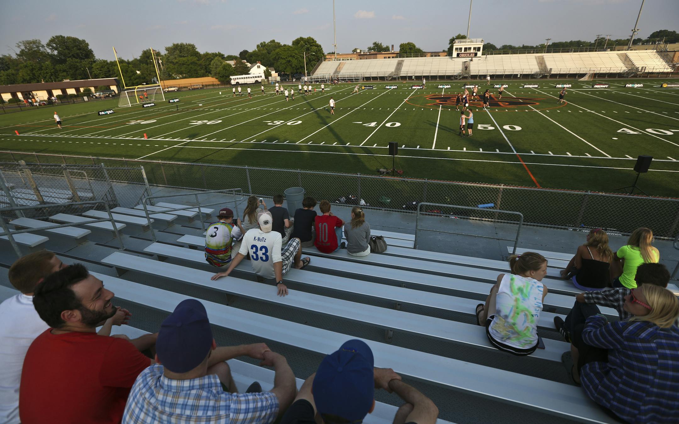 To make room for the future Southwest Corridor light rail line, urban planners came up with an idea: route conflicting freight train traffic down the middle of the St. Louis Park high school football stadium. A ultimate frisbee game took place at the High School stadium in St. Louis Park, Minn. on Wednesday, July 10, 2013. ] (RENEE JONES SCHNEIDER * reneejones@startribune.com)