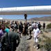 A Hyperloop tube is displayed during the first test of the propulsion system at the Hyperloop One Test and Safety site on May 11, 2016, in Las Vegas.