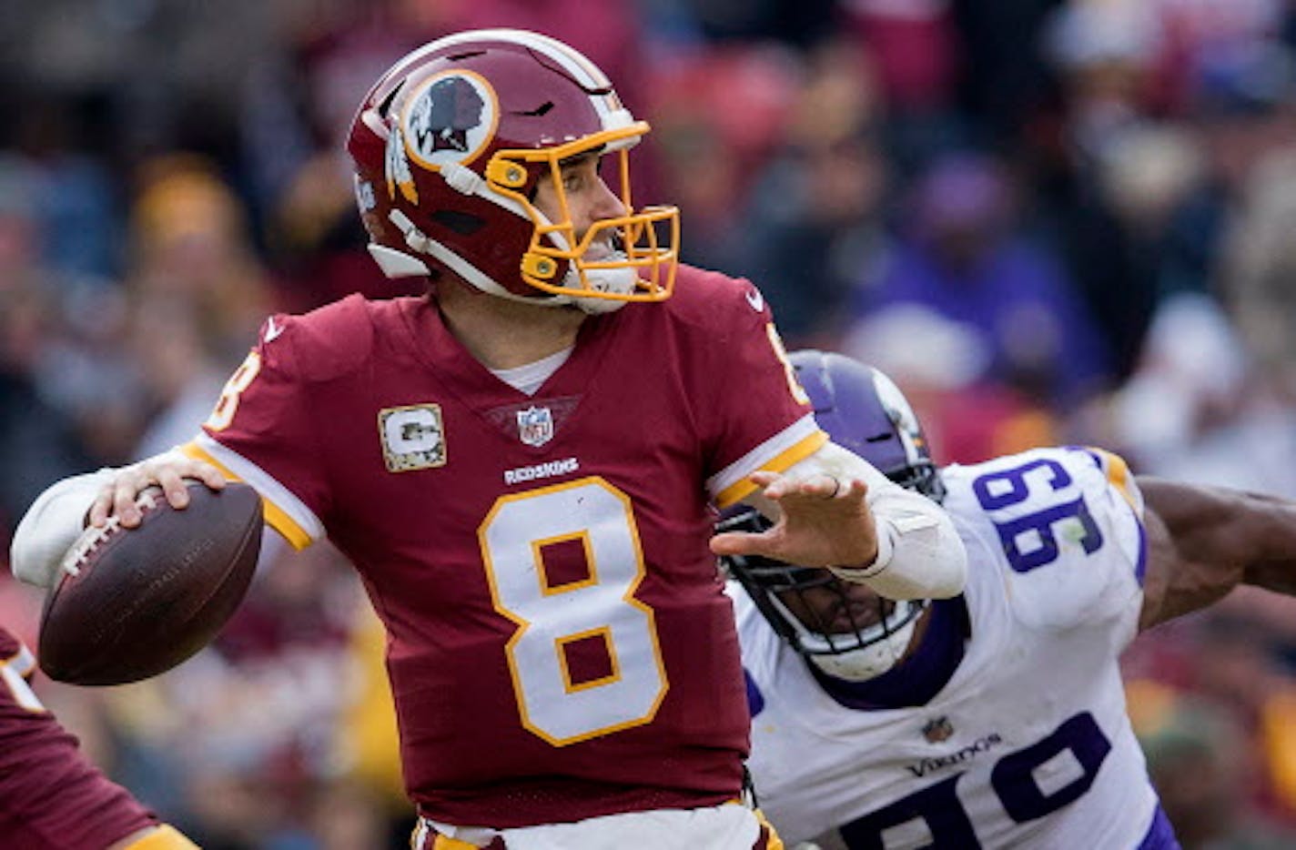 Redskins quarterback Kirk Cousins (8) attempted a pass in the third quarter.