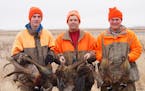 A post-hunt photo of the Buckingham boys---Brett, 18, left, Chris, 56, and Dylan, 22 &#xf3; in South Dakota last year.