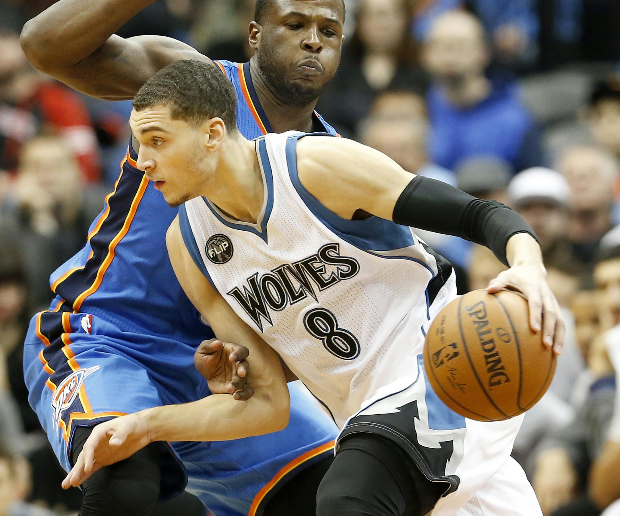 Minnesota Timberwolves Zach LaVine (8). ] CARLOS GONZALEZ &#xef; cgonzalez@startribune.com - January 12, 2016, Minneapolis, MN, Target Center, NBA, Minnesota Timberwolves vs. Oklahoma City Thunder