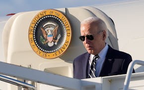 President Joe Biden boarding Air Force One at Andrews Air Force Base, Md., Friday, April 12, 2024, enroute to New Castle, Del. (AP Photo/Pablo Martine