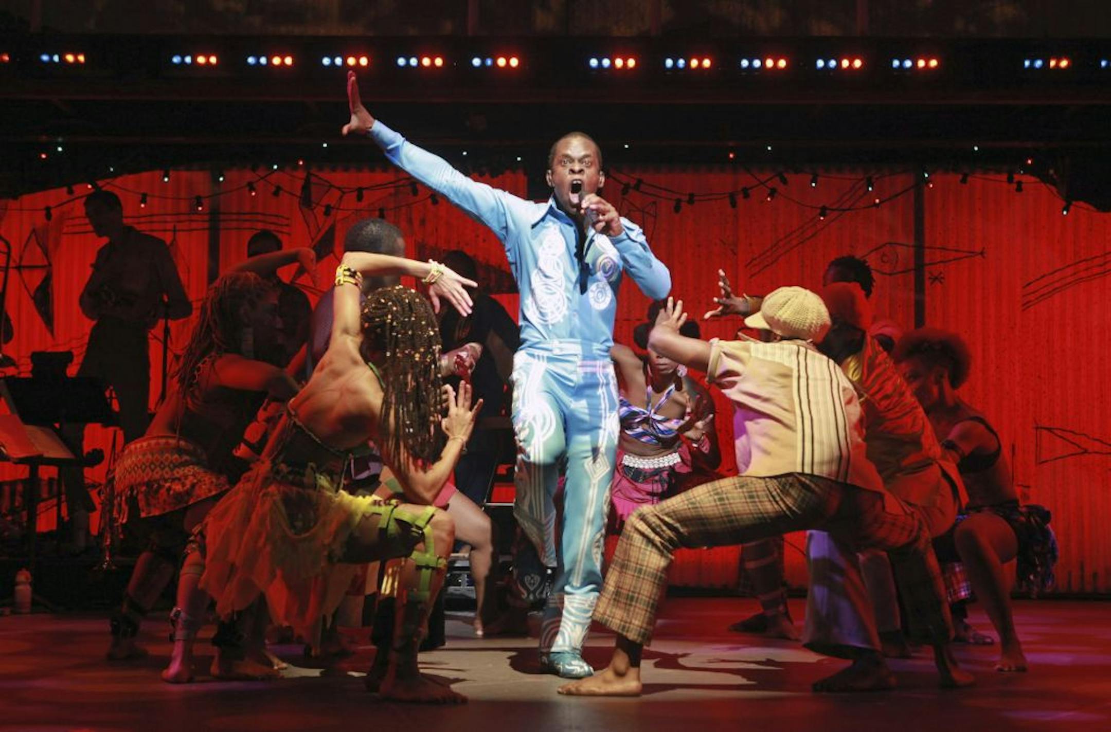 "Fela!," with Sahr Ngaujah sharing the title role as the revolutionary singer, has made an energetic move from Off Broadway to the Eugene O�Neill Theater.