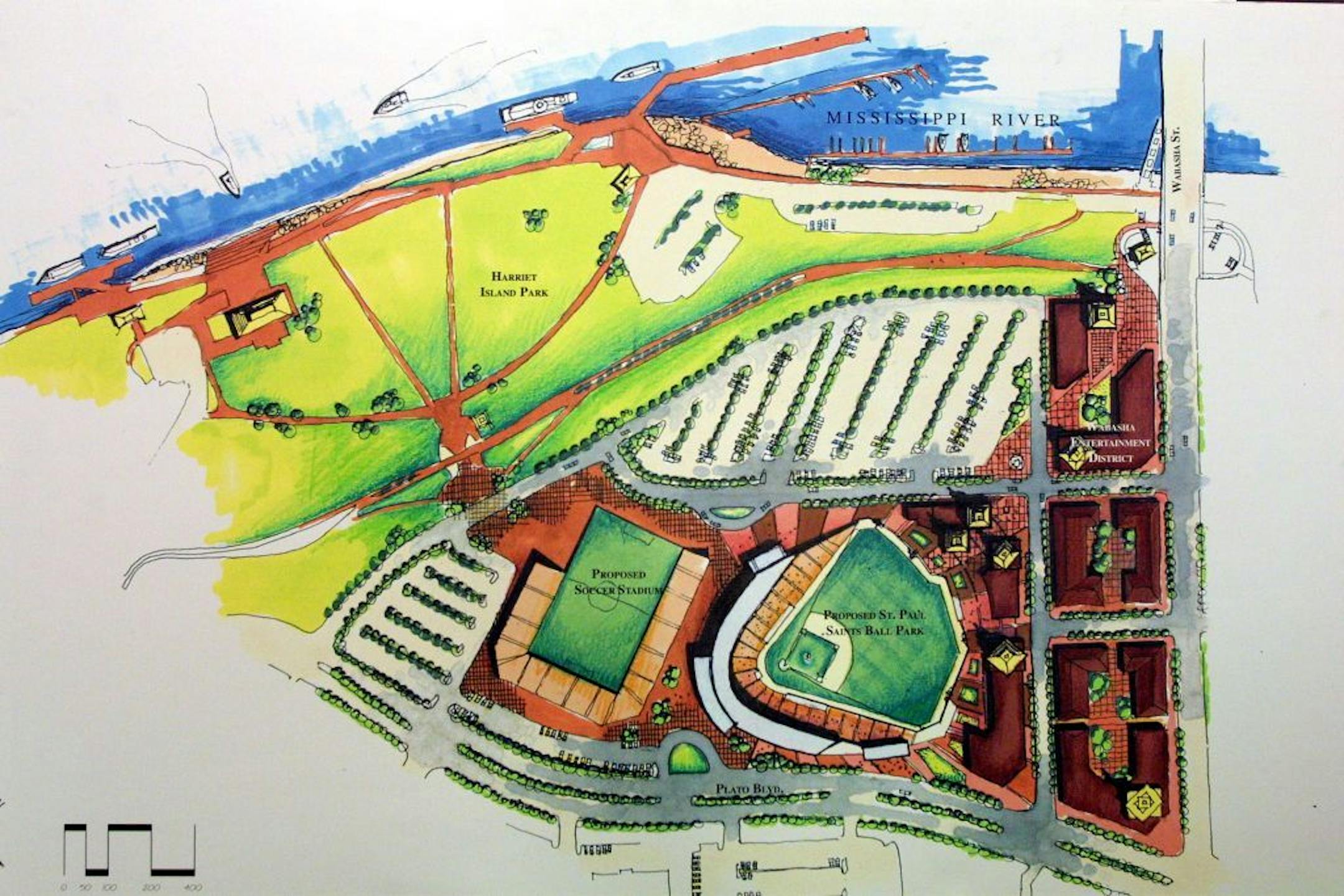 FILE -- At one time, Harriet Island was being considered for the site of a new St. Paul Saints ballpark and soccer stadium. The proposal for this site was later dropped.