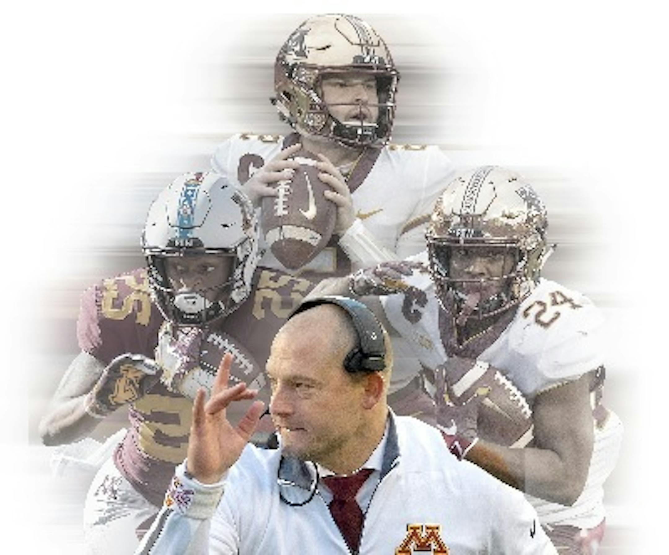 Gophers football coach P.J. Fleck has a slew of talented freshmen, especially on offense, including (from left) wide receiver Demetrius Douglas, quarterback Tanner Morgan and running back Mohamed Ibrahim.