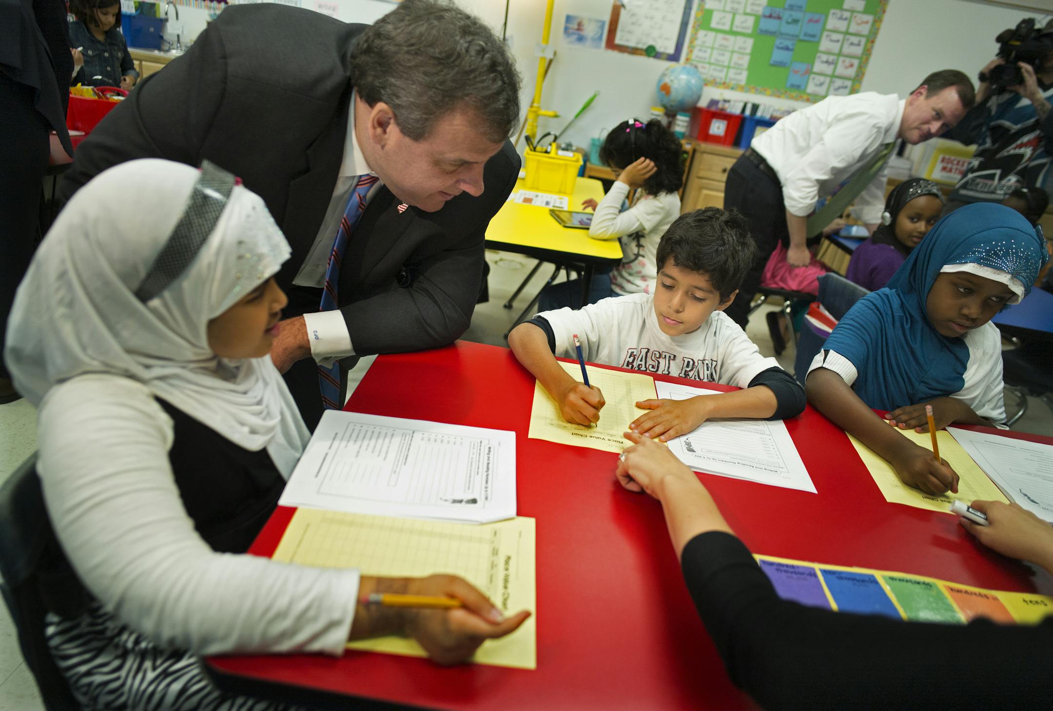 At Global Academy in Columbia Heights, New Jersey Gov. Chris Christie was stumping for GOP governor hopeful Jeff Johnson.].Richard Tsong-Taatarii/rtsong- taatarii@startribune.com