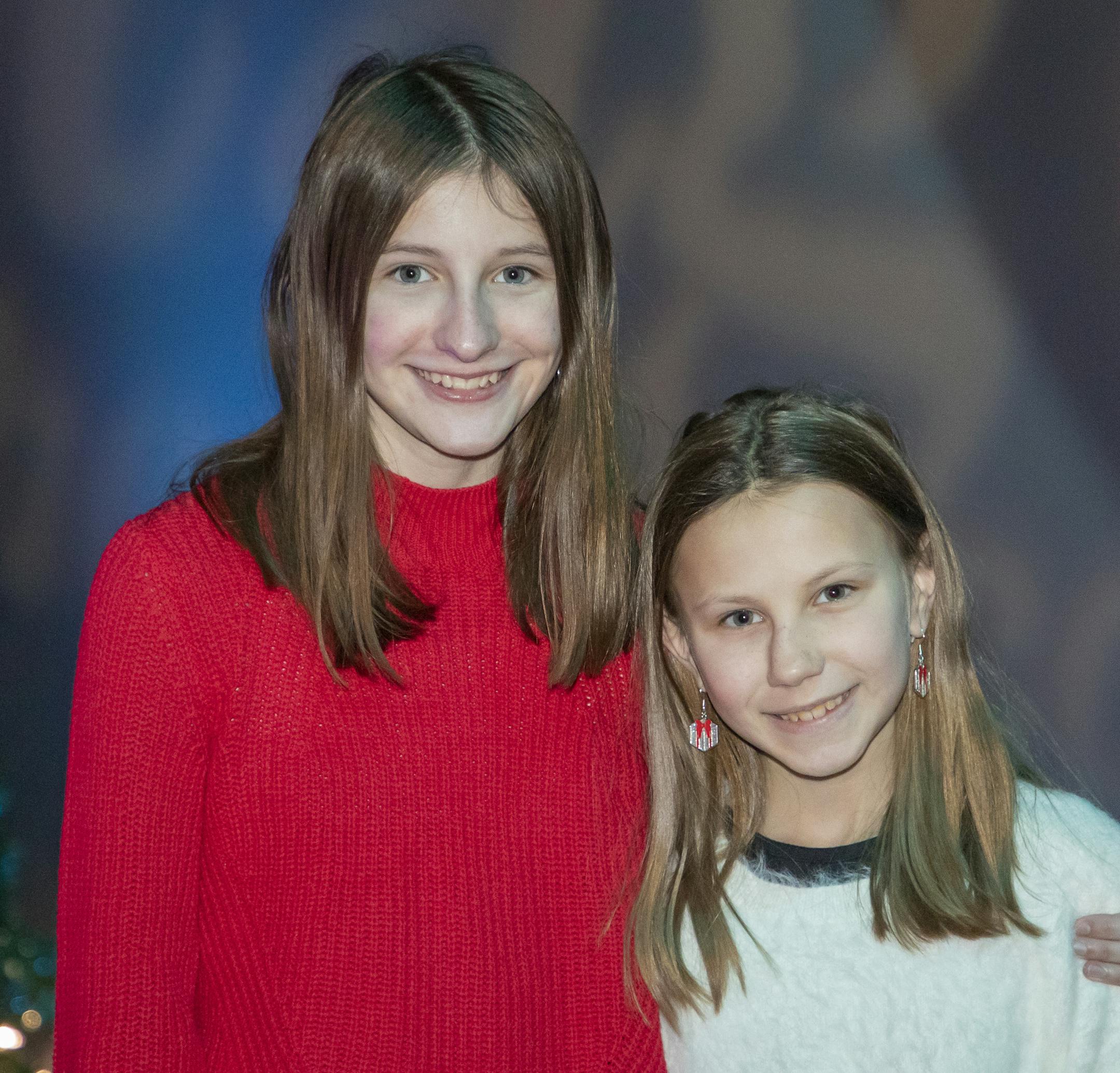 Lucy & Molly Keating at the 2019 Stages Theatre Snow Ball [ Special to Star Tribune, photo by Matt Blewett, Matte B Photography, matt@mattebphoto.com, Stages Theatre, Snowball, Elf Jr., Hopkins, Minnesota, Dec. 7, 2019, 1010220592 FACE011220 Their mother, Anne was there but did not want to be in the photo.