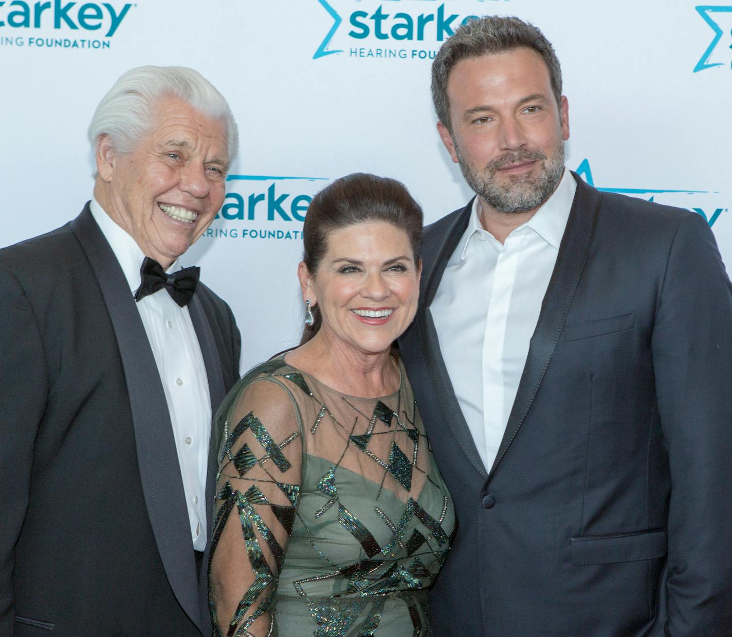 Ben Affleck with Starkey Hearing Technologies founder William F. "Bill" and Tani Austin on the red carpet at the Starkey Hearing Foundation "So The World May Hear" Gala. [ Special to Star Tribune, photo by Matt Blewett, Matte B Photography, matt@mattebphoto.com, July 16, 2017, Starkey Hearing Foundation "So The World May Hear" Gala, The Saint Paul RiverCentre, St. Paul, Minnesota, SAXO&#x2020;1004106817 STARKEY071717