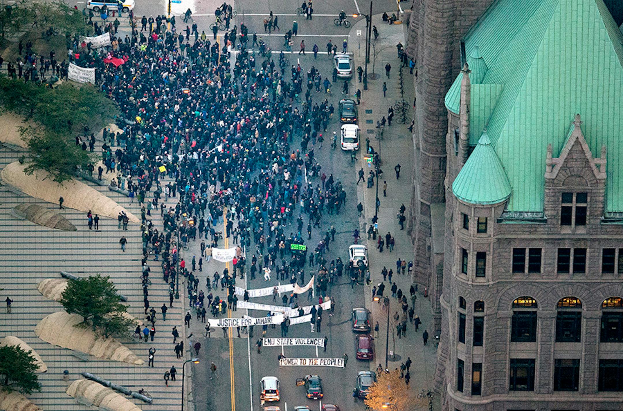 Protesters marched from the 4th precinct to downtown Minneapolis Tuesday afternoon. November 24, 2015, Minneapolis, MN, events related to the shooting of Jamar Clark, Fourth Precinct, Black Lives Matter March to Minneapolis City Hall