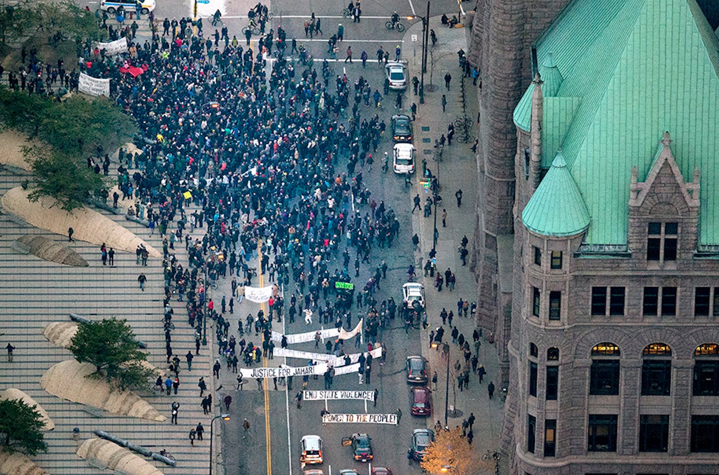 Protesters marched from the 4th precinct to downtown Minneapolis Tuesday afternoon. November 24, 2015, Minneapolis, MN, events related to the shooting of Jamar Clark, Fourth Precinct, Black Lives Matter March to Minneapolis City Hall