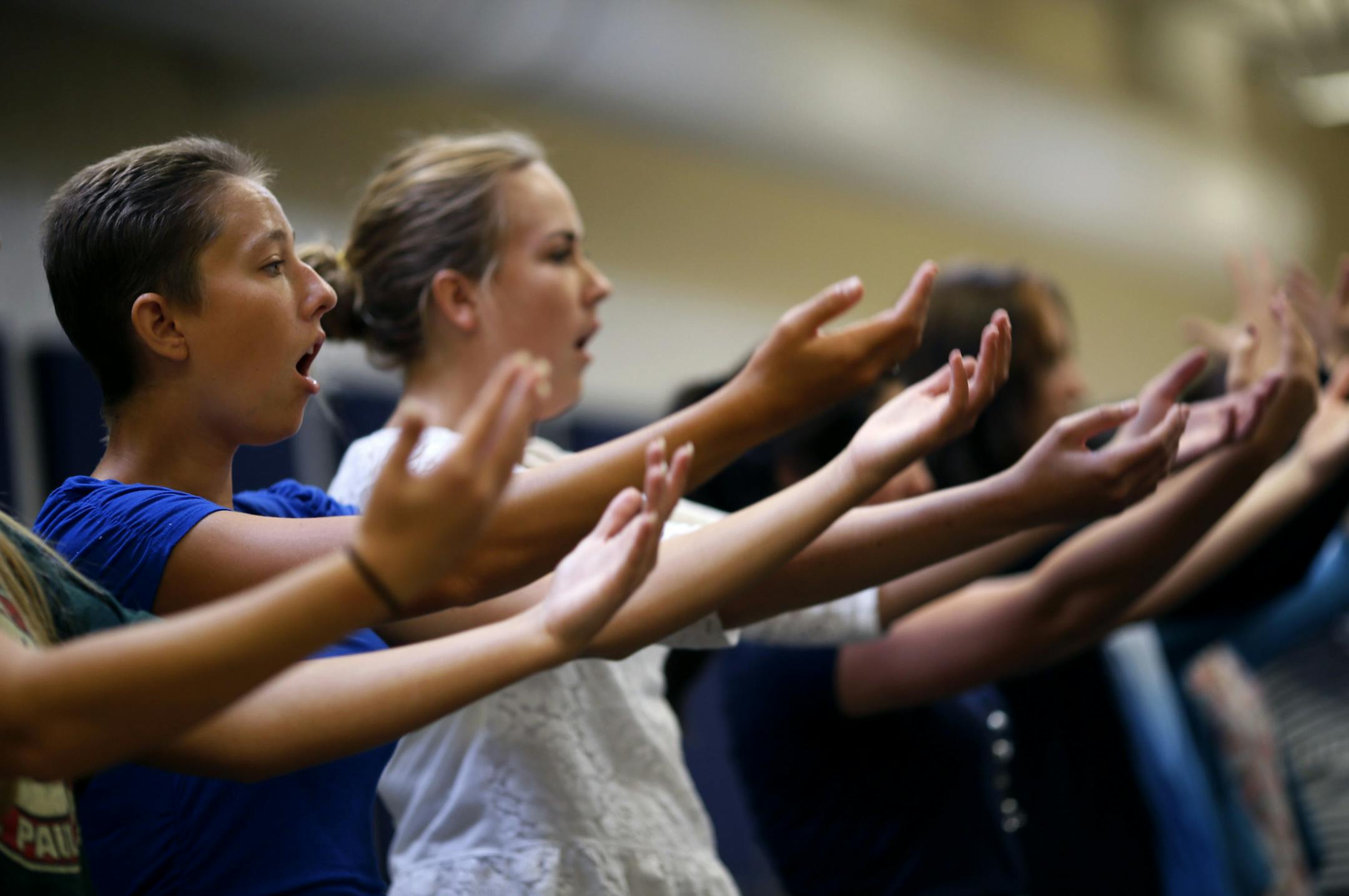Aimee Jo Ayshford a senior at Totino-Grace and a cancer survivor enjoyed singing with classmates Thursday Aug 29 ,2013 in Fridley , MN. ] JERRY HOLT ‚Ä¢ jerry.holt@startribune.com