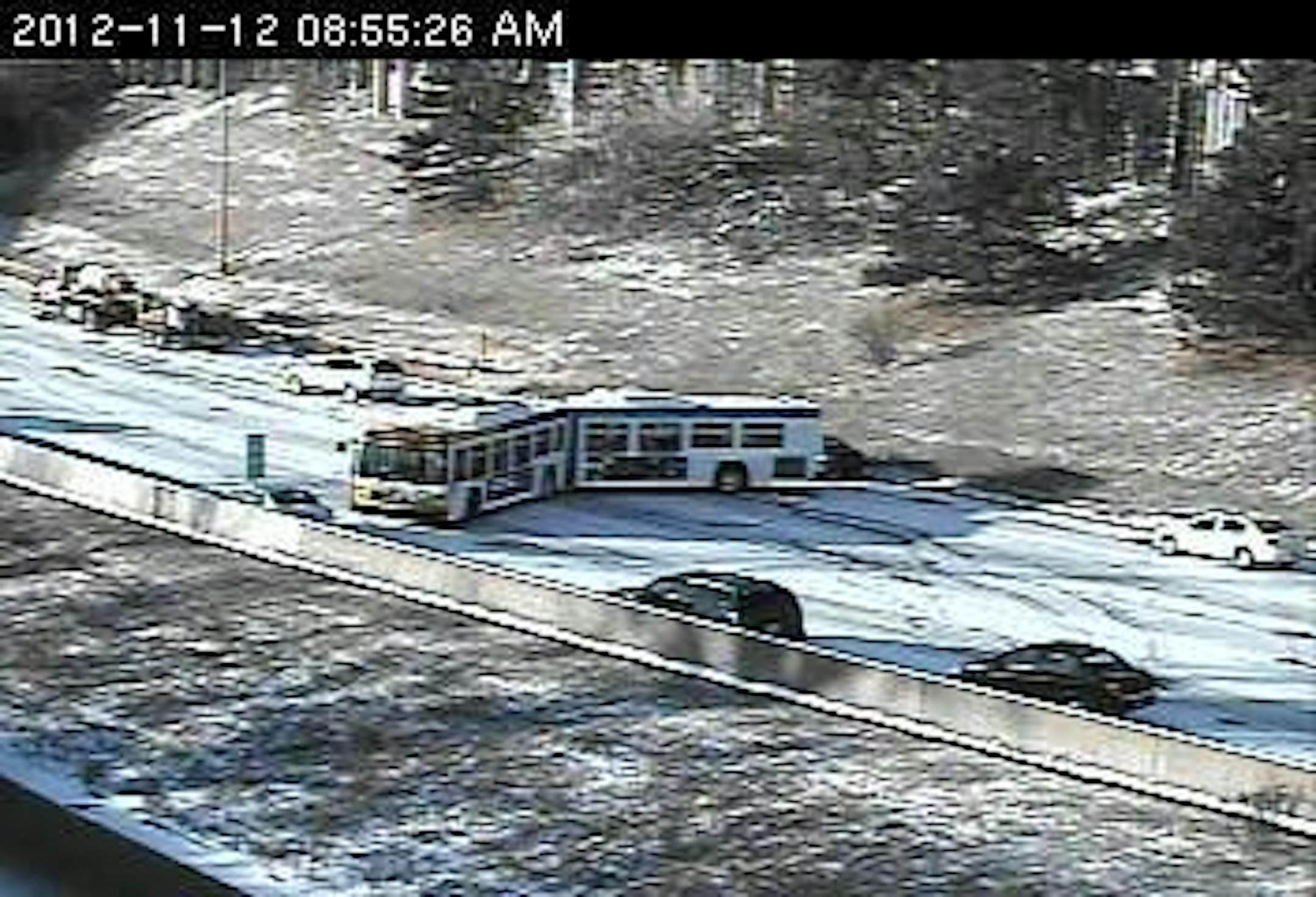 Metro Transit bus blocking 35W at 26th Street in Minneapolis.