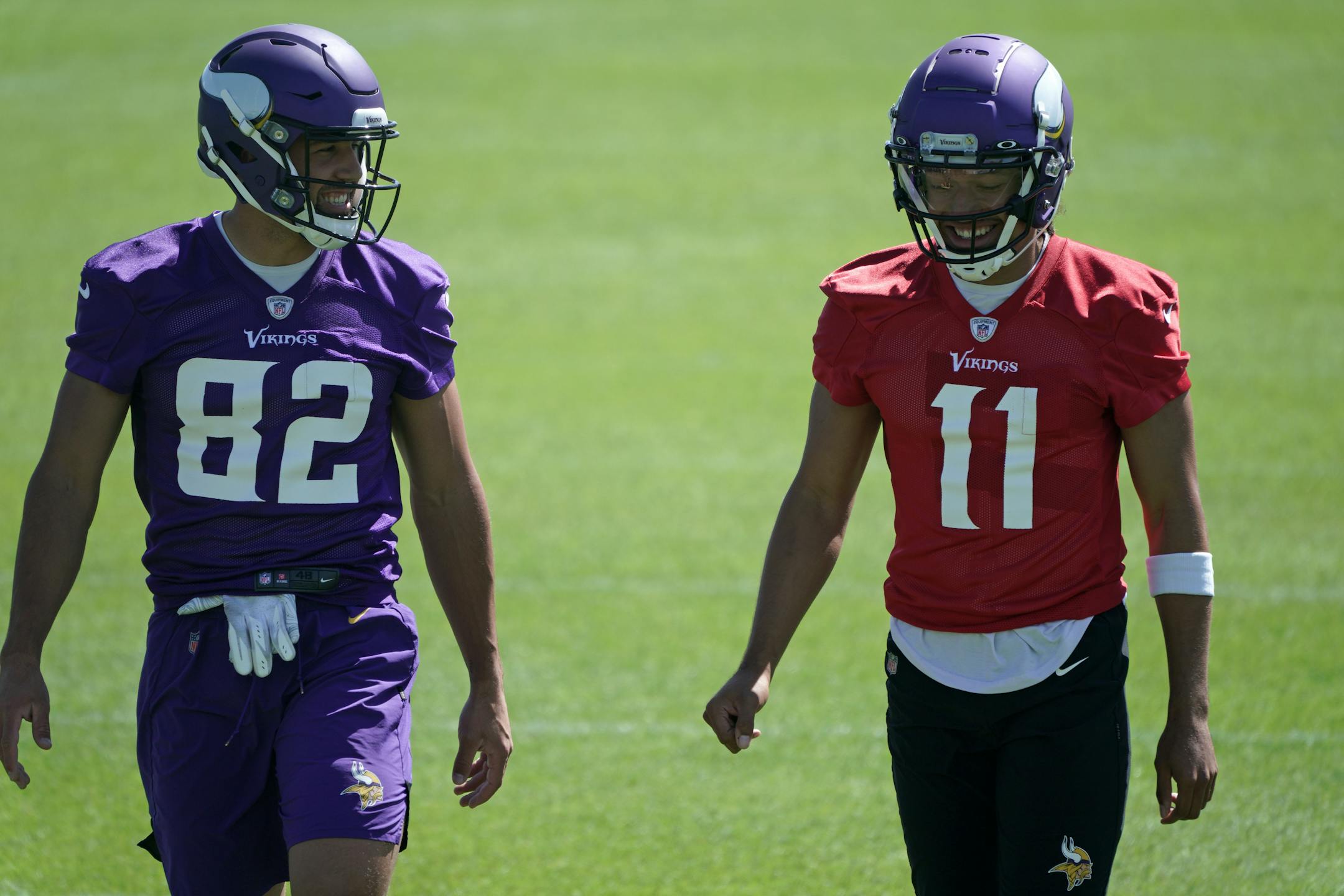 Vikings began OTA's at TCO Performance Center. Tight end Shane Zylstyra and QB Kellen Mond.