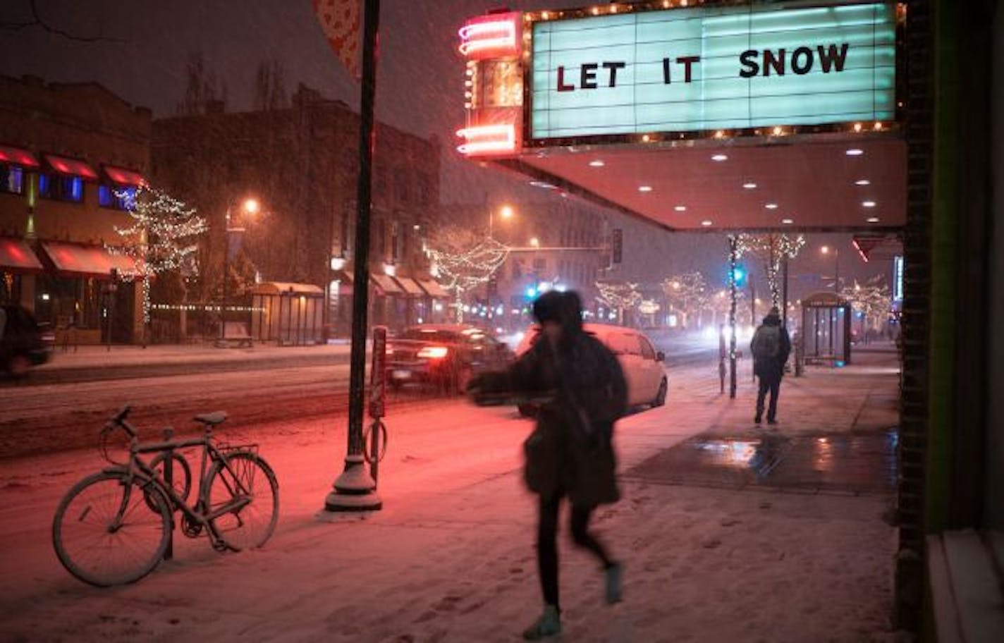 There appeared to be little concern Wednesday night about the snow conditions in the Uptown neighborhood of Minneapolis.