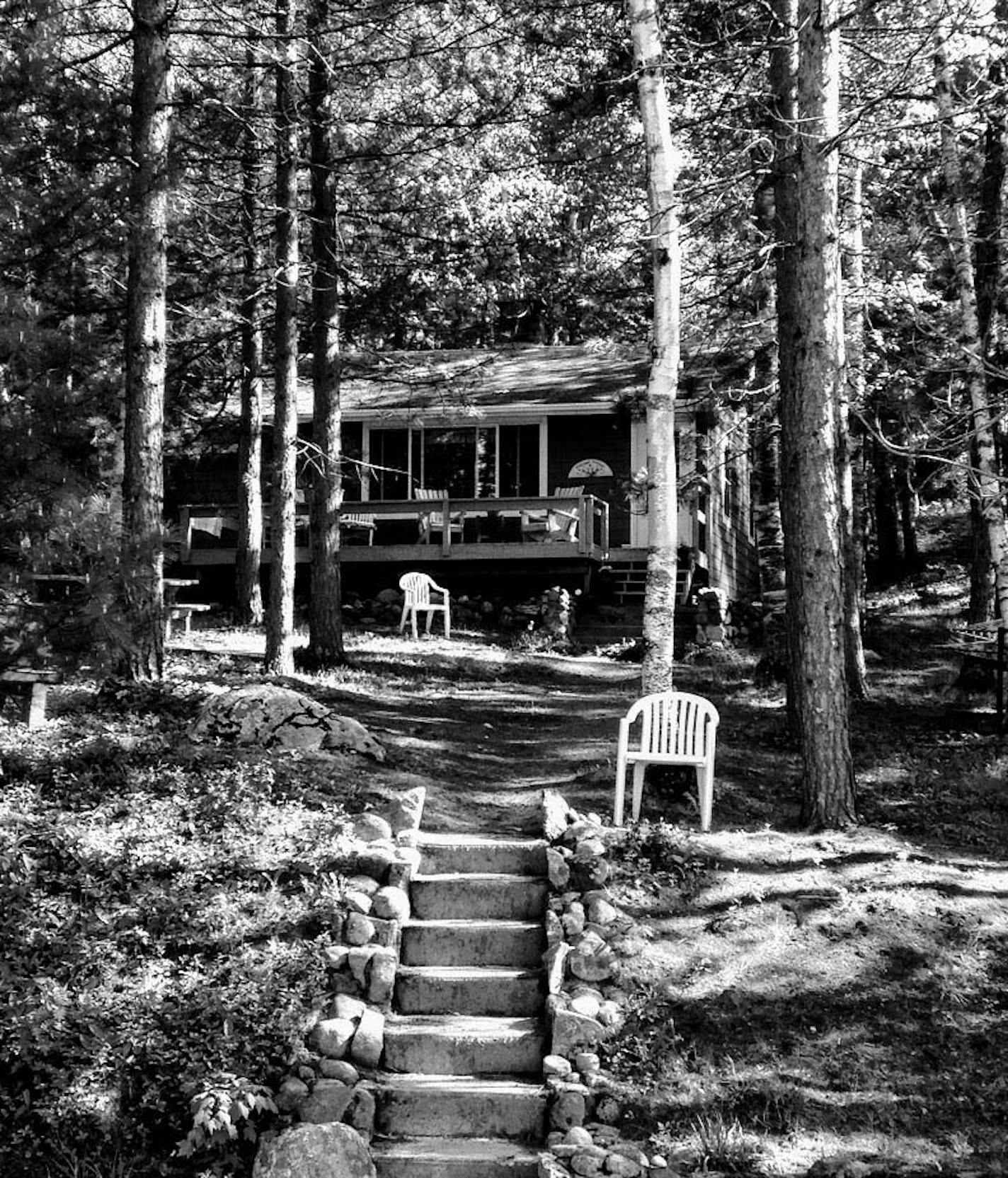 The family cabin on Aerie Lake. The writer's father built the cabin, and also split rocks by hand for the foundation.